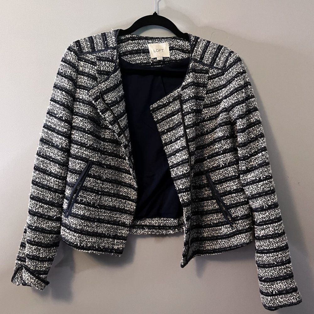 Tweed LOFT Blazer - black/white/blue - EUC